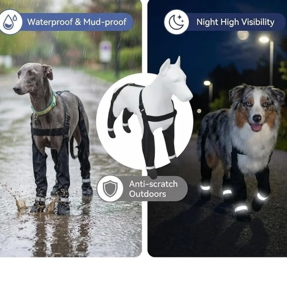 YINWANBB Dog Boots with Adjustable Suspenders Waterproof Anti-Slip Black XL O4